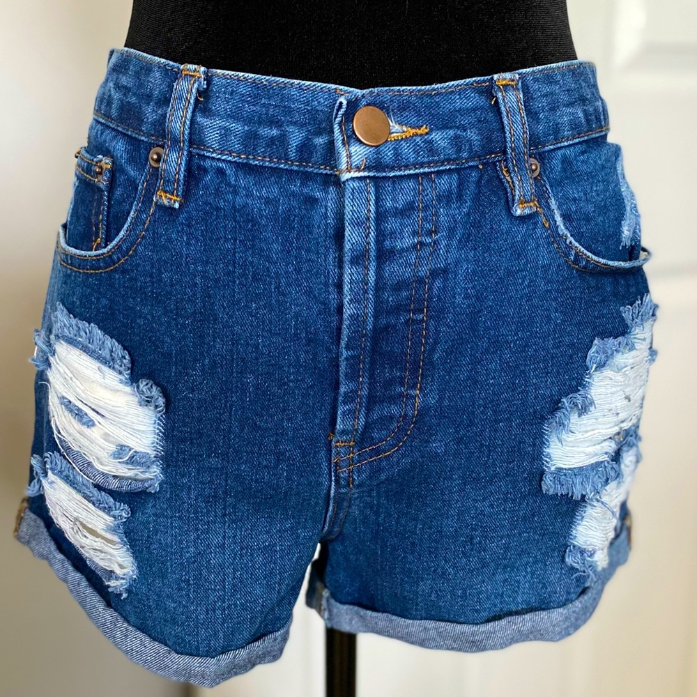 Ripped Denim Cuffed Shorts